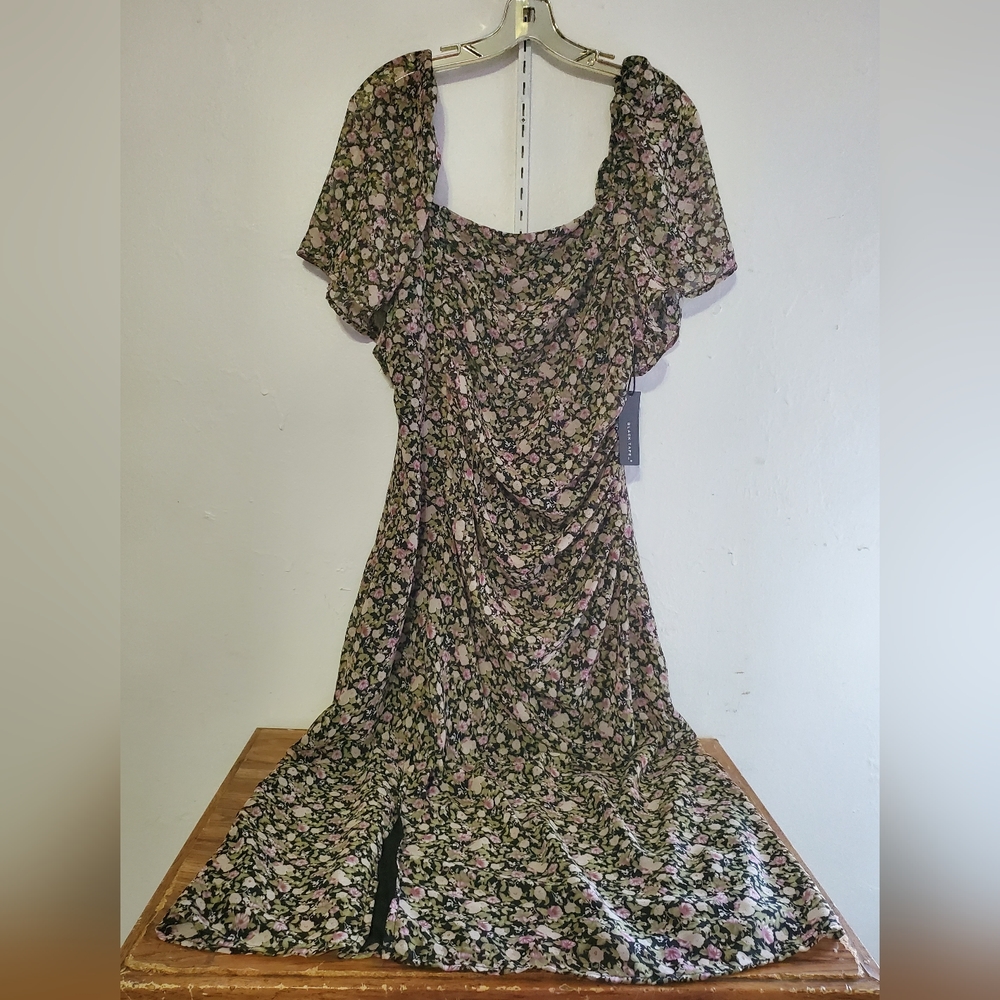 BLACK TAPE Women Size XL Floral Front Slit Dress
